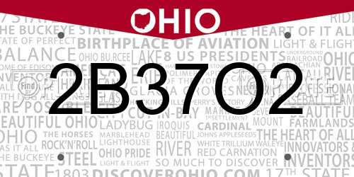 2B37O2 Ohio License Plate