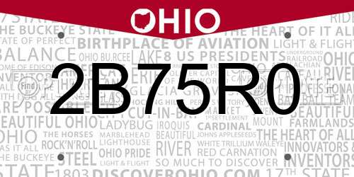2B75R0 Ohio License Plate