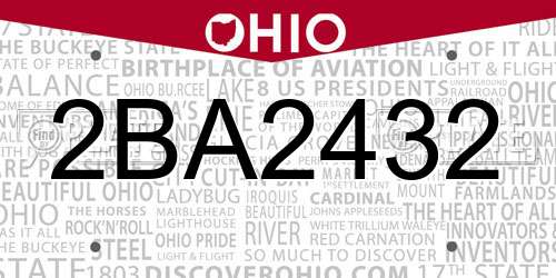 2BA2432 Ohio License Plate