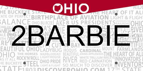 2BARBIE Ohio License Plate