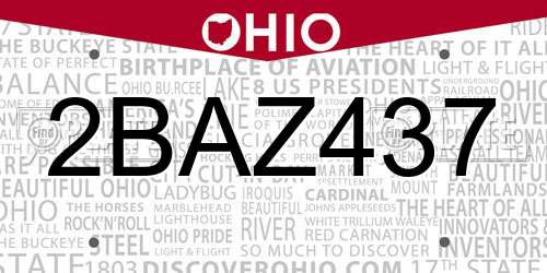 2BAZ437 Ohio License Plate