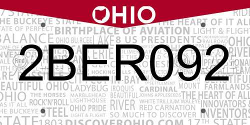 2BER092 Ohio License Plate