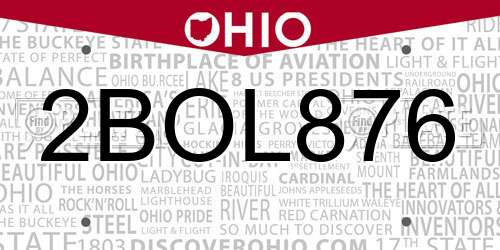 2BOL876 Ohio License Plate