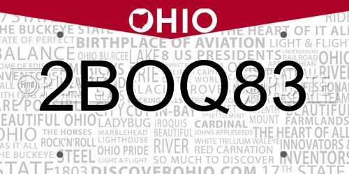 2BOQ83 Ohio License Plate