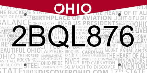 2BQL876 Ohio License Plate