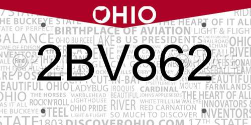 2BV862 Ohio License Plate