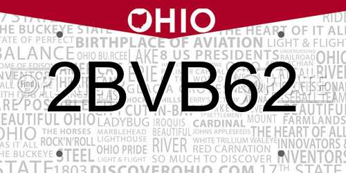 2BVB62 Ohio License Plate