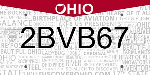 2BVB67 Ohio License Plate