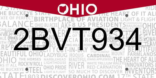 2BVT934 Ohio License Plate