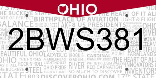 2BWS381 Ohio License Plate
