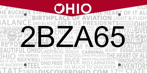 2BZA65 Ohio License Plate
