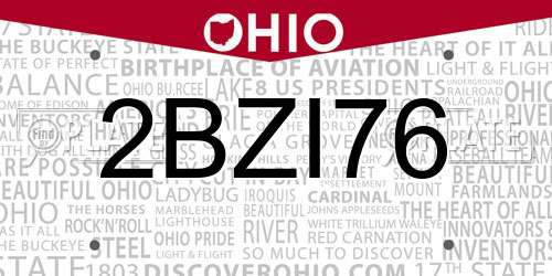 2BZI76 Ohio License Plate