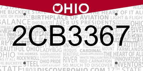 2CB3367 Ohio License Plate