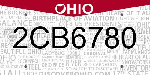 2CB6780 Ohio License Plate