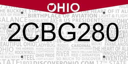 2CBG280 Ohio License Plate
