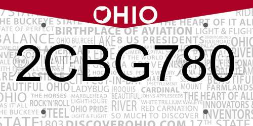 2CBG780 Ohio License Plate