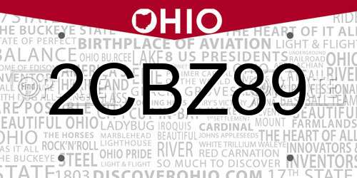 2CBZ89 Ohio License Plate
