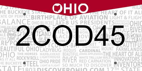 2COD45 Ohio License Plate