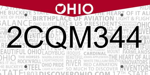 2CQM344 Ohio License Plate