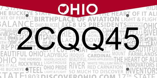 2CQQ45 Ohio License Plate
