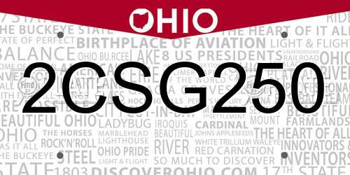 2CSG250 Ohio License Plate