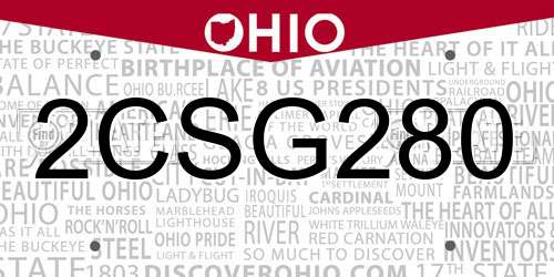 2CSG280 Ohio License Plate