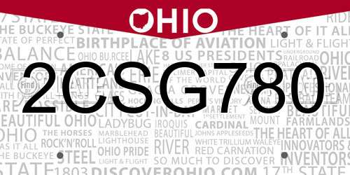 2CSG780 Ohio License Plate