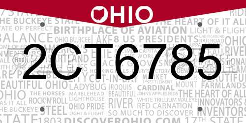 2CT6785 Ohio License Plate
