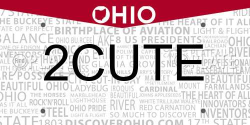 2CUTE Ohio License Plate