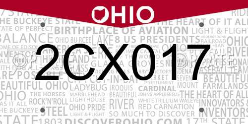2CX017 Ohio License Plate