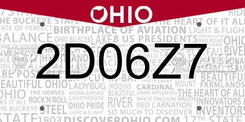 2D06Z7 Ohio License Plate