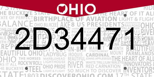 2D34471 Ohio License Plate