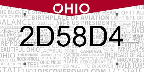 2D58D4 Ohio License Plate