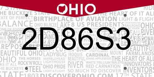2D86S3 Ohio License Plate