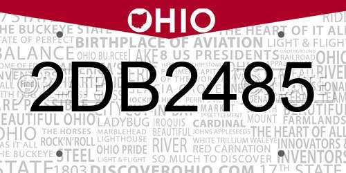 2DB2485 Ohio License Plate