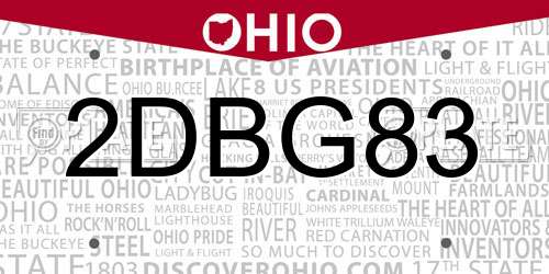 2DBG83 Ohio License Plate
