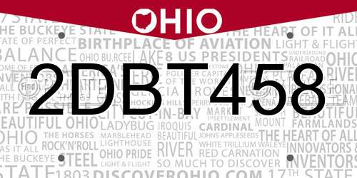 2DBT458 Ohio License Plate