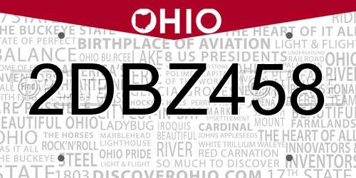 2DBZ458 Ohio License Plate