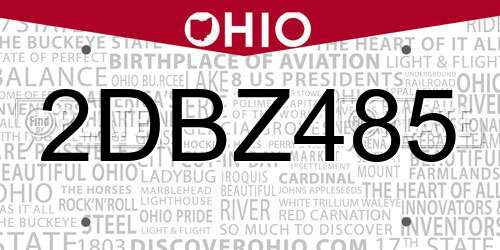 2DBZ485 Ohio License Plate