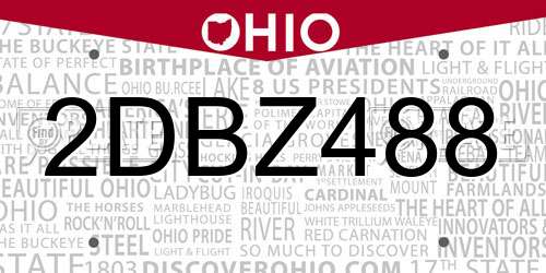 2DBZ488 Ohio License Plate