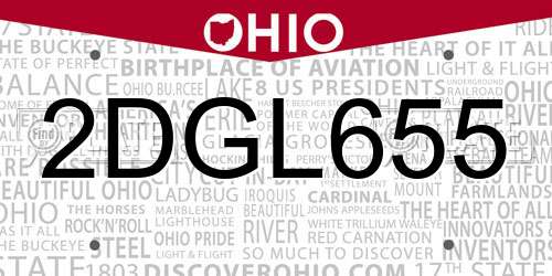 2DGL655 Ohio License Plate