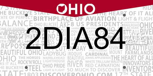 2DIA84 Ohio License Plate