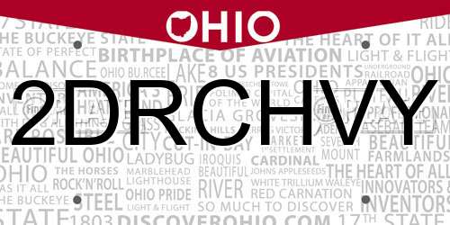 2DRCHVY Ohio License Plate