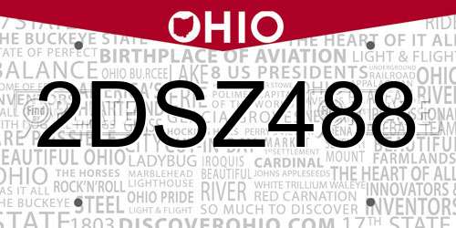 2DSZ488 Ohio License Plate