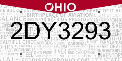 2DY3293 Ohio License Plate