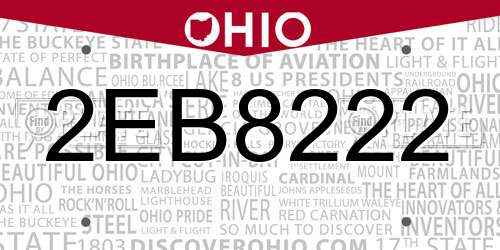 2EB8222 Ohio License Plate