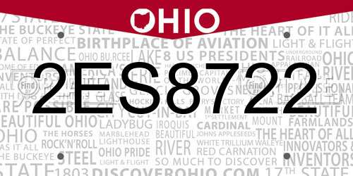 2ES8722 Ohio License Plate