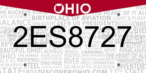 2ES8727 Ohio License Plate