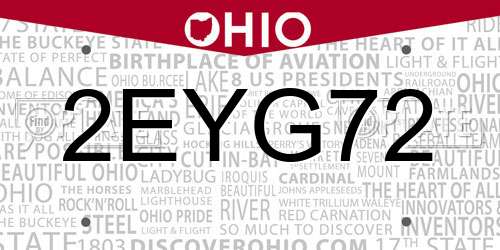 2EYG72 Ohio License Plate