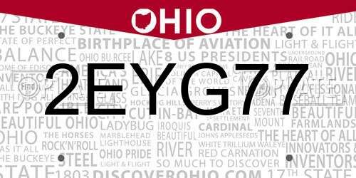 2EYG77 Ohio License Plate